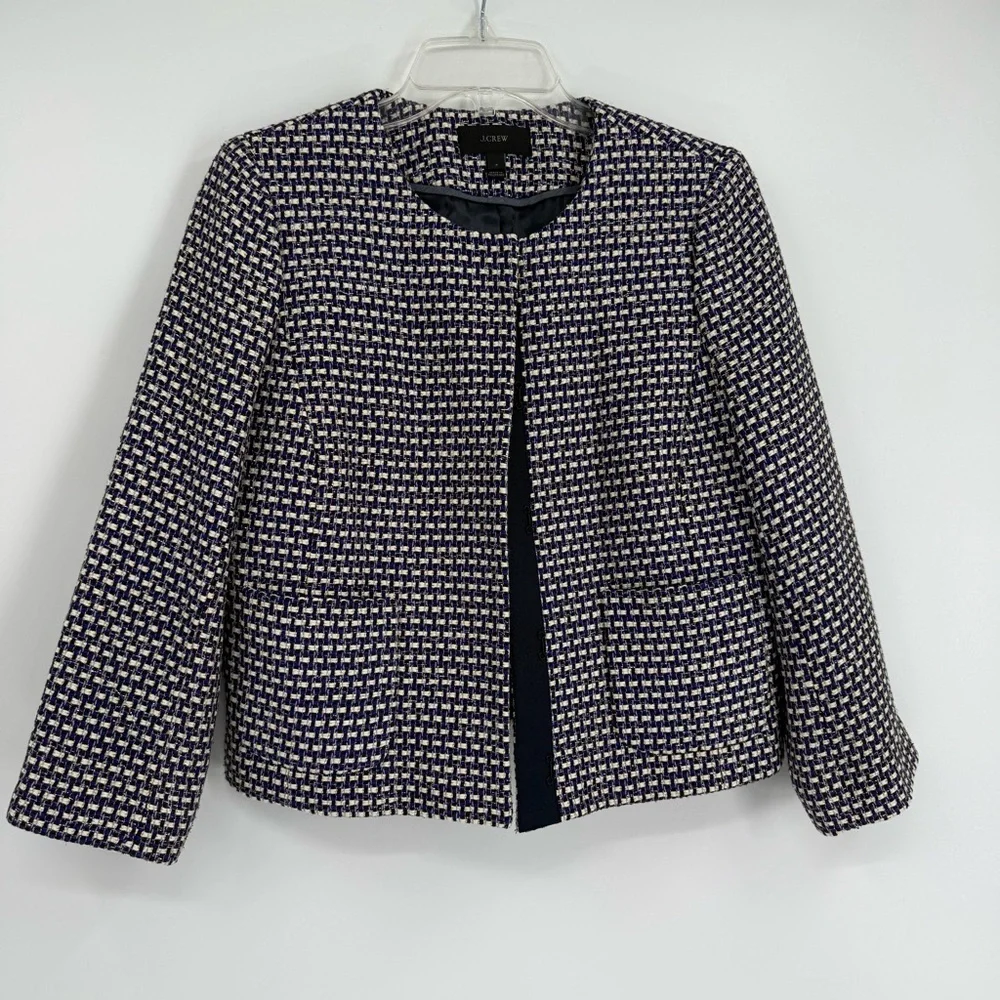 J. Crew Purple Metallic Cropped Blazer Jacket Size 6 Women Pockets Woven Silk